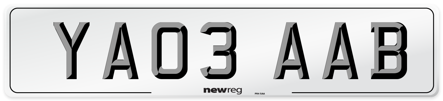 YA03 AAB Number Plate from New Reg